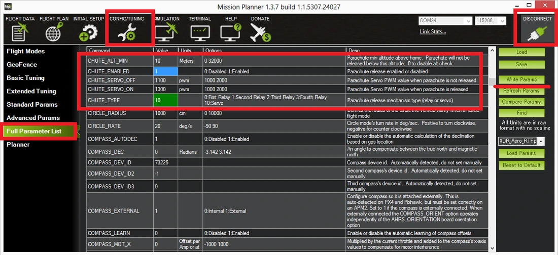 CHUTE parameters in the full parameter list