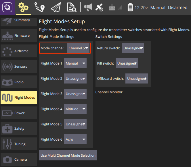 QGC - Set mode channel